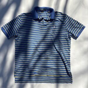 Polo Ralph Lauren Mens Large Blue Yellow Striped Short Sleeve Cotton Polo Shirt